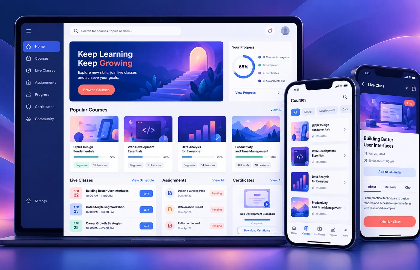 Learning & Live Class Platform concept